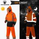 fortresswear Hi Vis Rain Jackets for Men Reflective Waterproof High Visibility Class 3 Safety Rain Suit with Black Bottom, Removable Hood (Small-Medium) 