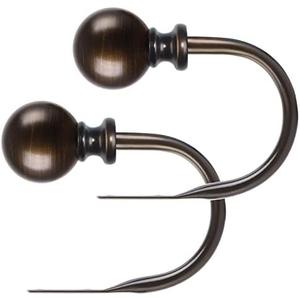 KAMANINA Curtain Holdbacks, Decorative Curtain Tiebacks Wall Mounted with Round Finials, Metal Window Treatment Holdbacks with Screws, Bronze Curtain Hooks for Drapes (1 Pair/2 Pack, Small)