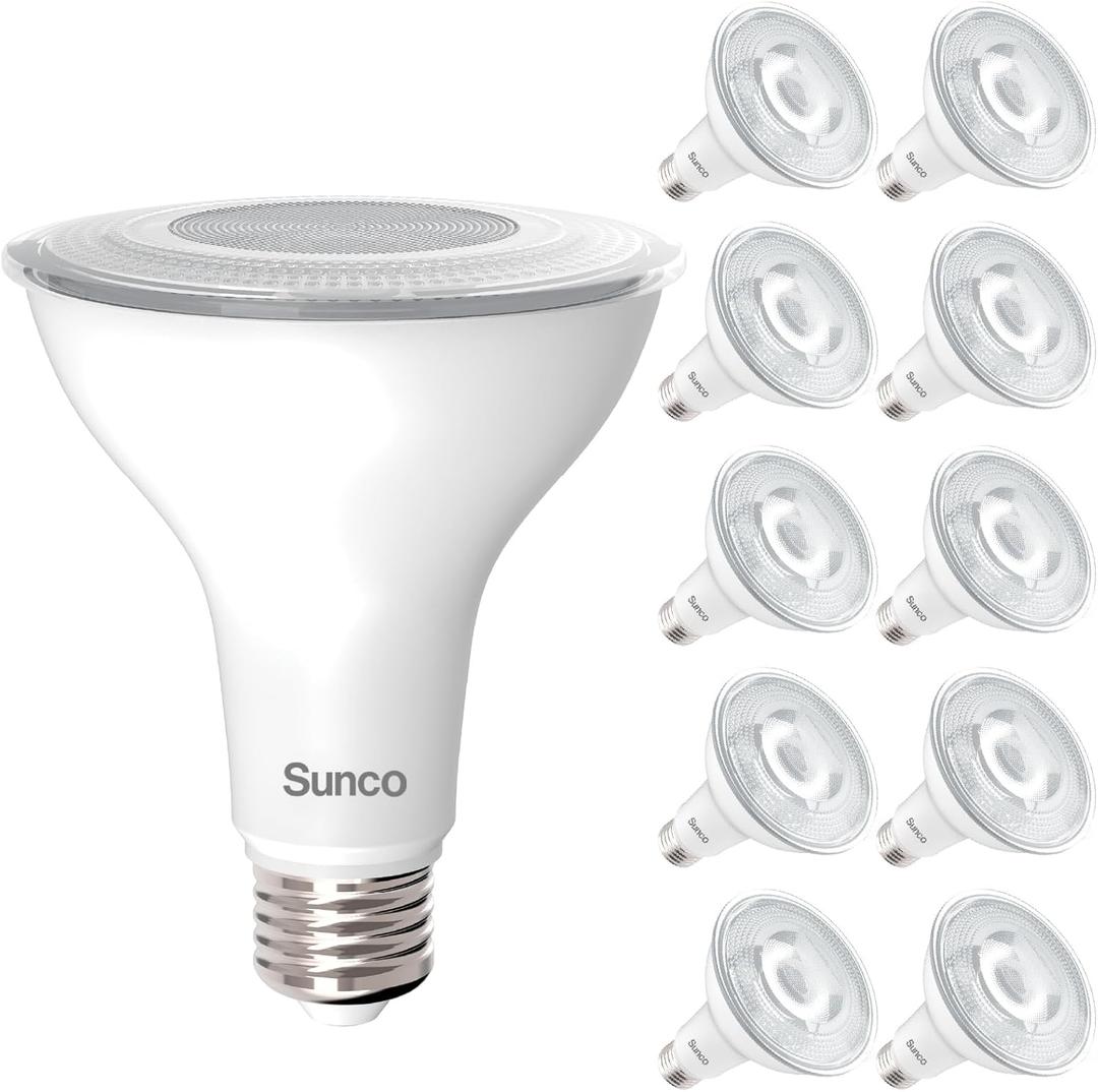 Sunco 10 Pack PAR30 Long Neck LED Bulb, Indoor/Outdoor Flood Light, 11W (75W Equivalent), 850 Lumen, 6000K Daylight Deluxe, Dimmable, E26 Base, IP65 Waterproof, UL Certified