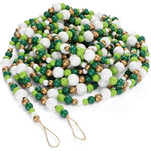 Giegxin 32.8 Feet Wooden Bead Garland Rustic Boho Wood Bead Garland Decor Rustic Wall Hanging Ornaments for Holiday Spring Farmhouse Party Decoration(Mix Green 2,1 Pc)