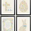 AEHIE Spring Floral Cross Easter Christian Wall Art Poster Prints for Home Living Room Bedroom Decor, He is Risen, Easter Egg Rabbit Bunny Floral Decorations Prints Wall Art Unframed 4pcs 8x10in, Spring Sale