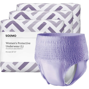 Amazon Brand - Solimo Incontinence & Postpartum Underwear for Women, Maximum Absorbency, Large, 54 Count, 3 Packs of 18, Lavender