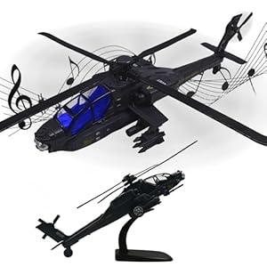 OTONOPI Military Helicopter Die-cast Army Aircraft Attack Plane Air Force Model Airplane with Light and Sounds Pull Back Toy Decoration with Display Stander for Kids Age 3+