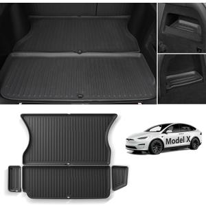 LUCKEASY 5 Seat Trunk Mats for Tesla Model X 2023 2024 2025 2026 Cargo Liners Rear Trunk Pads Anti-Friction TPEAll-Weather Waterproof 4pcs/Set Black