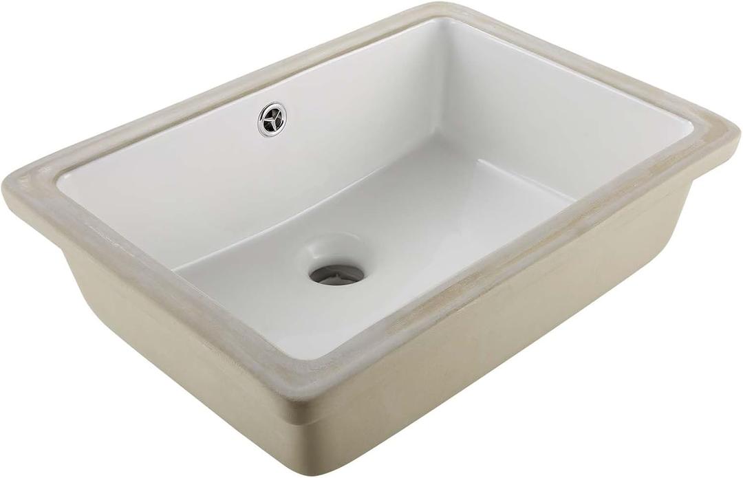 VEVOR Undermount Bathroom Sink, 18.5 x 13.19 Inch Rectangular White Ceramic Vessel Sink with Overflow Hole, Under Counter Drop in Modern Lavatory Vanity Bath Wash Bowl Basin, Rectangle Small Space