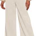 Sidefeel Women's Corduroy Pants Casual High Waisted Baggy Wide Leg Elastic Waist Loose Trousers with Pockets (Apricot), Small