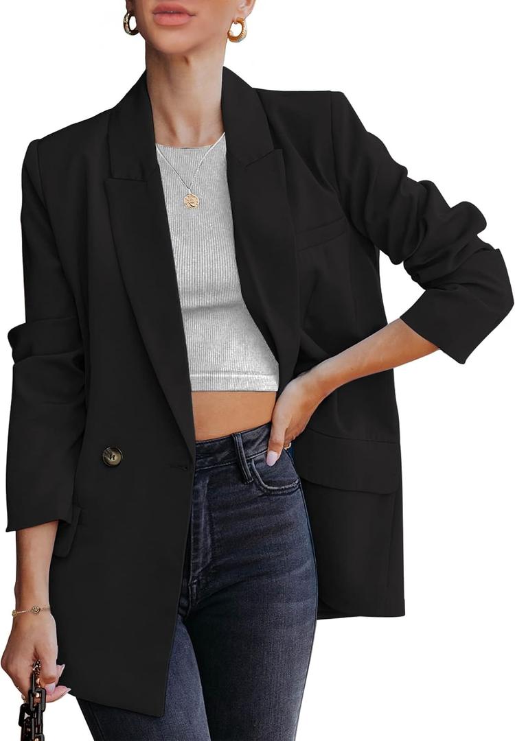 luvamia Blazer Jackets for Women Work Casual Office Long Sleeve Fashion Dressy Business Outfits (Black, XL)