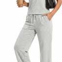 AFINTE Two Piece Sets for Women Summer Outfits, Lounge Sets, Sleeveless Crop Tops Wide Leg Pants Vacation Travel Clothes 
31" White, S