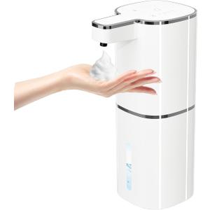 Automatic Foaming Soap Dispenser, Touchless Hand Soap Dispenser, USB Rechargeable, 4 Adjustable Levels, 14.2 oz (420 ml) Large Capacity, for Bathroom, Kitchen & School (White, Foaming)