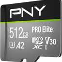 PNY P-SDUX512U3100PRO-GE 512GB PRO Elite Class 10 U3 V30 microSDXC Flash Memory Card - 100MB/s, Class 10, U3, V30, A2, 4K UHD, Full HD, UHS-I, Micro SD