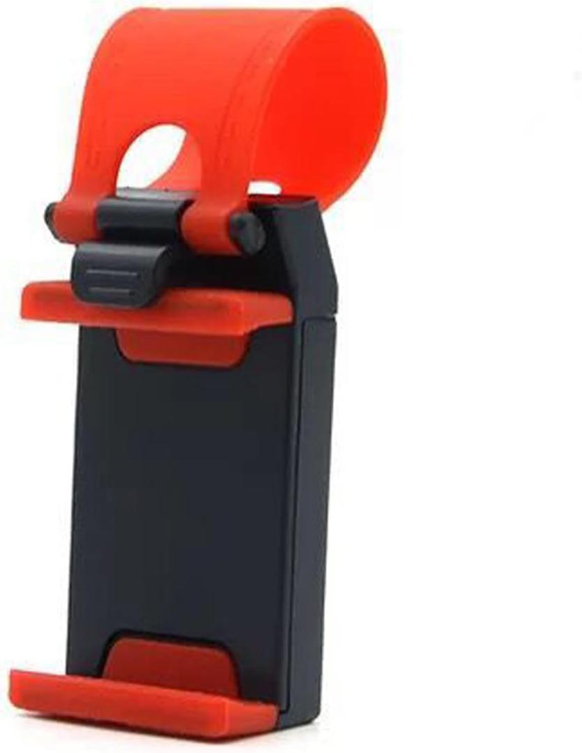 Steering Wheel/Stroller Handlebar Smartphone Mount, Portable Adjustable Car Phone Holder Hands Free, Universal for Gym Equipment Stroller Shopping Cart (Red/1-Pack)
