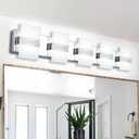 LED Bathroom Vanity Light,Vanity Lights for Bathroom Lights Over Mirror Chrome 39 Inch Modern Vanity Lighting Fixtures Dimmable 5-Lights Stainless Steel Wall Sconces, Glass Shade