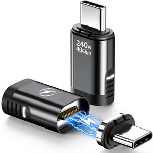 USB C Magnetic Adapter 240W, (2 Pack) Magnetic USB C Adapter 24 Pin Straight with USBC 4 40Gbps 8K 60Hz Video for iPhone 15/16 Series, Thunderbolt 3/4, MacBook Pro/Air and More Type C Devices