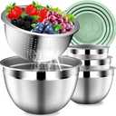 Mixing Bowls with Lids Set, Stainless Steel Mixing Bowl Set with Colander, Strainer with Bowls - Pistachio
