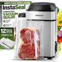 Vacuum Sealer for Food with 12 Bags, Preserves Foods 5x Longer, Space Saving Compact Upright Design Allows Machine to Seal Marinades, Soups, Meats for Sous Vide Cooking, Vegetables (Silver)