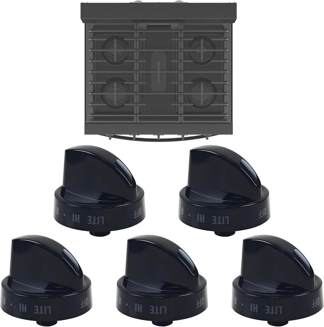 5 Pack 316442513 Range Surface Burner Knobs,Stove Control Knobs Replacement Compatible with Frigidaire,Kenmore,Sears Range Oven,Replace 1465864,AH2332411,AP4327071,EA2332411(Black)