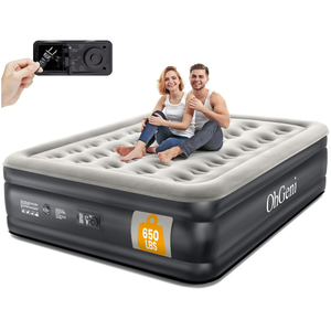 OhGeni Queen Air Mattress with Built in Pump, Inflatable Blow Up Mattress 18 Raised Comfort,Upgraded Surface Portable Mattress, Air Bed for Camping, Home and Guest, Colchone Inflable, 650 lbs Max
