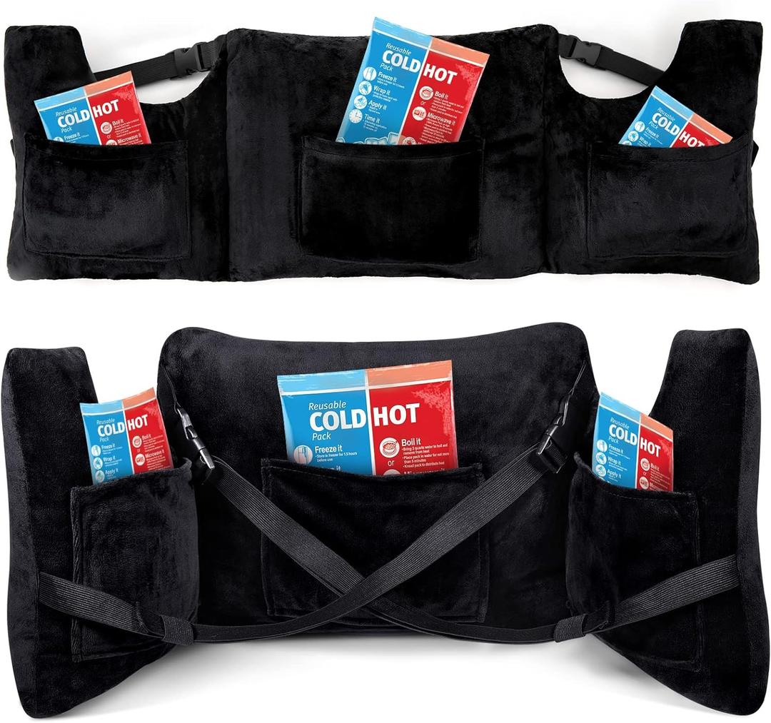 Oak Leaf Post Mastectomy Pillow for Recovery Gift for Mastectomy Patients with 4 Pockets to Support Breast Surgery Healing for Sleeping, Recovery, Seatbelt Protection (Pure Black)