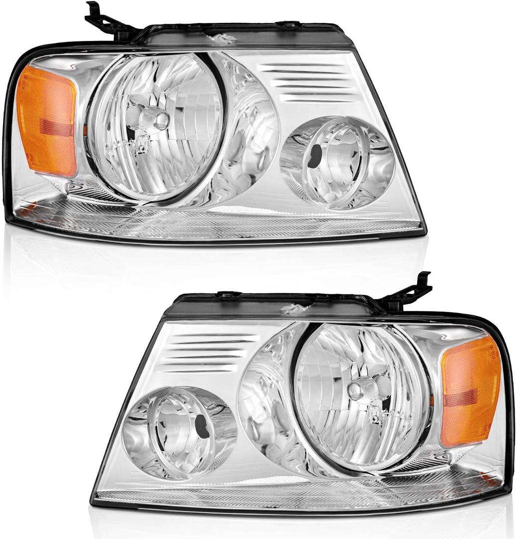 WEELMOTO Headlights for 2004-2008 Ford F150 Pickup / 06-08 Mark LT, Headlight Assembly Compatible with 04-08 F150 Headlamp Replacement Chrome Housing