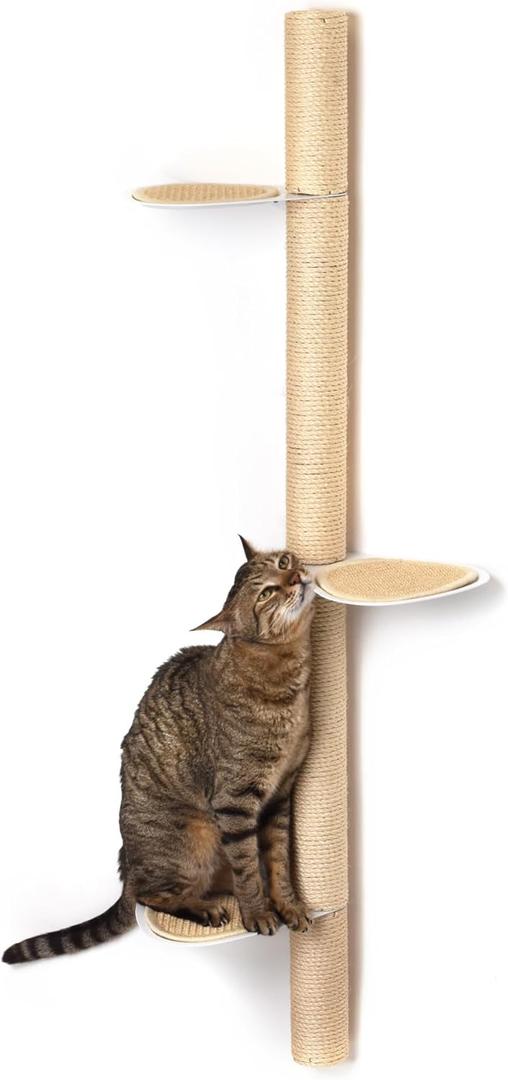 51" Wall-Mounted Cat Tree  Modern Space-Saving Cat Shelf with Sisal Scratching Post & Steel Climbing Steps  Stylish Cat Wall Furniture for Small Spaces