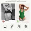 FeelinGirl Green Bodysuits for Women Tummy Control Thong Shape Wear Body Suit Sexy V Neck Body Suit Corset Top, Large