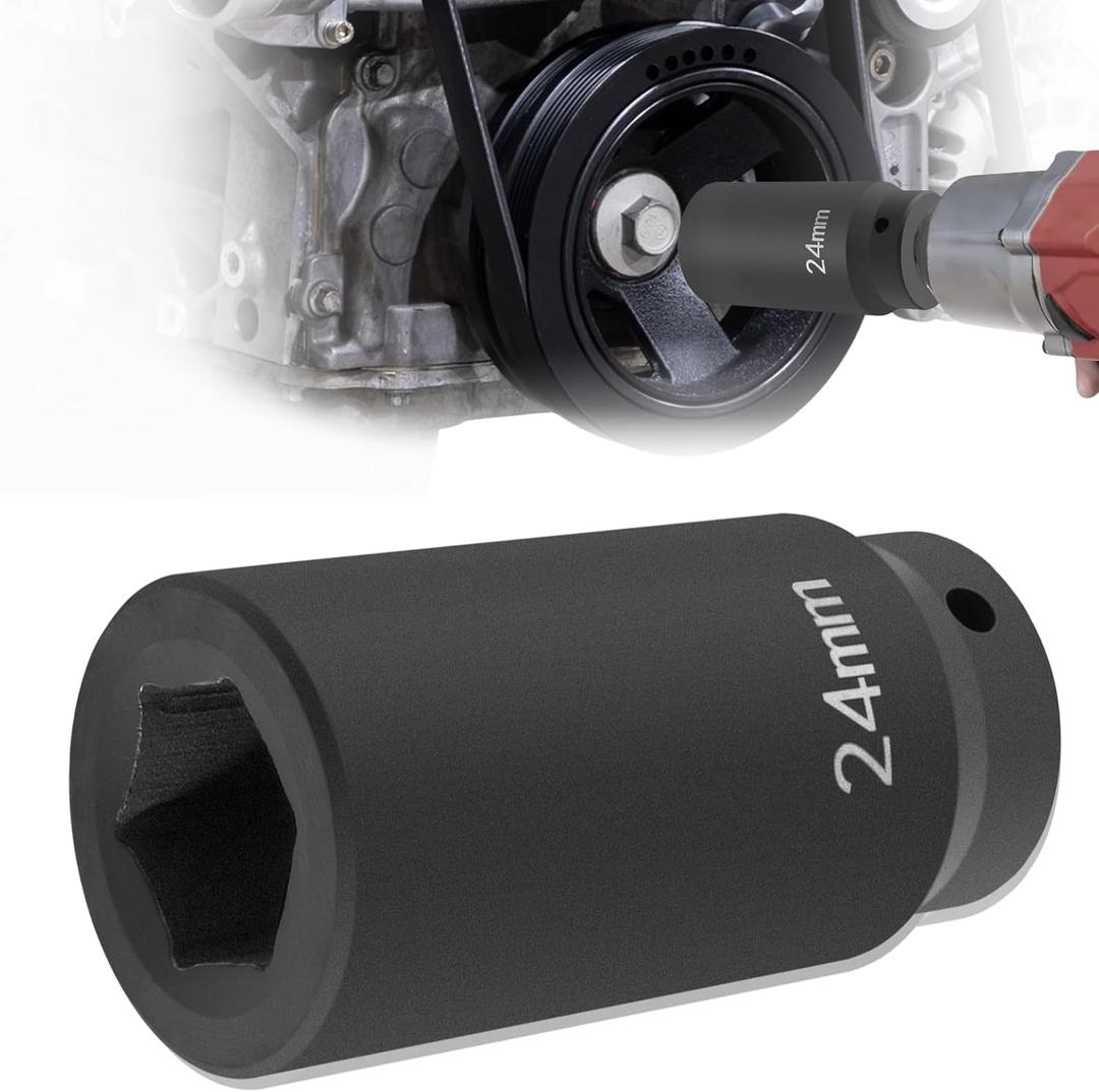 77070 24mm Crank Bolt Socket for GM LS Engine Harmonic Balancer Socket Tool 24 mm Impact Socket Deep Counter-Weighted Design, 3 Times Momentum Power of Standard Impact Sockets