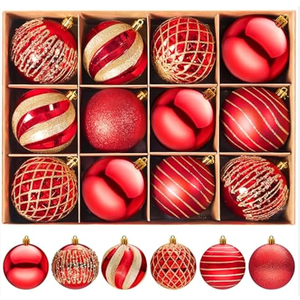 JOYIN 12 Pcs  Red Christmas Balls Ornaments Set, 3.15'' Glittering Tree Hanging Christmas Decorations, Xmas Large Shatterproof Indoor Decor for Tree Wreath Holidays Wedding Party