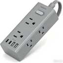3Ft Extension Cord with Multiple Outlets, Flat Plug Power Strip Surge Protector with 3 Ft Cord, 6 Outlet 4 USB Ports (2 USB C), Multi Outlet Wall Plug for Travel, College, Dorm Room Essentials(Grey)