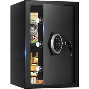 3.3 Cuft Large Home Safes Water and Fireproof, Fire proof Safes for Home Use, Anti-Theft Security Safe Box With Digital Keypad & Removable Shelf and Led Light, Money Safes for Documents Valuables (3.3 Cubic Feet)