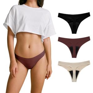 SHARICCA Women Postpartum Period Thongs 4 Layers Leakproof Underwear Panties for teen ladies Multipack (Medium, Black, Red, Beige)