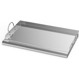 onlyfire Stainless Steel BBQ Griddle, Outdoor Flat Top Griddle Pan with Grease Groove and Handles for Gas and Charcoal Grills, 25x16