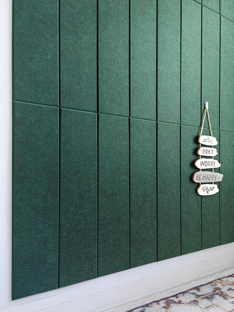 Shiplap Felt Wall Panels for Interior Wall Decor, Accent Wall Paneling for Bedroom Living Room & Office, Peel and Stick, Sound Absorbing  24 Pack Felt Tiles with Adhesive  Aurora Green