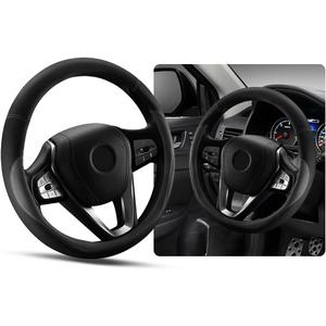 Ziciner Steering Wheel Cover, Soft Leather Premium Durable Elastic Auto Wheel Cover Protector, Stretch Breathable Anti-Slip Lining, Universal 14.5-15 inch Car Interior Accessories (Gray)