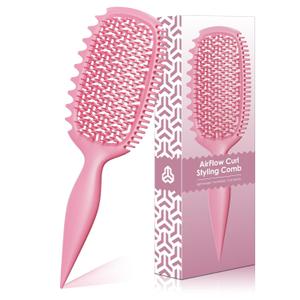 Curl Defining Brush for Thick Coily Hair, Firm-Bristle TPEE Detangling Brush for Coarse 4A4C Curls, Dual-Sided Wide & Narrow Tooth Brush for Wet & Dry Curl Shaping Women & Men (2054-Pastel Pink)