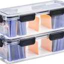 Toploader Storage Box, Trading Card Storage Box with 5 Dividers, Hard Plastic TCG Card Storage Box for Top Loaders, Large for 165 Toploaders 650 Cards (2 Pack)