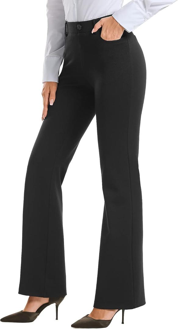 Stelle Women 28"/30"/ 32" Bootcut Dress Pants Business Casual Work Pants with Pockets Pull On Regular Slacks for Office (Black)