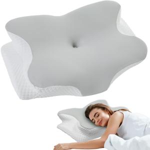 Cervical Neck Pillow, Butterfly Support Pillow for Neck Pain,Ergonomic Contour & Elevated Side Wings for Targeted Neck Support for Back & Side Sleepers, Relieves Neck & Shoulder Pain