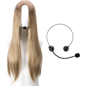 WILLBOND Halloween Rock Star Singer Costume Accessories, Include Fake Singer Microphone Toy Microphone Headset Costume with Long Blonde Wig Straight Synthetic Wig for Masquerade Cosplay Rock Concerts