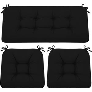 Outdoor Loveseat Cushions, 3 Pieces Replacement Cushions for Wicker Furniture, Waterproof Patio Settee Love Seat Pad for Sofa Couch, 44" x 19" Black
