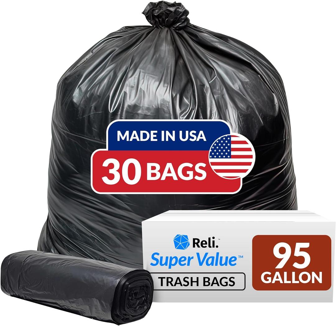 Reli. 95 Trash Bags Heavy Duty | 30 Trash Bags | Super Sizeable for Serious Garbage Cleanup (Black)