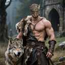 MCJC Halloween Wolf Mask, Werewolf Half Face Costume Mask,Masquerade Accessory (Gold)