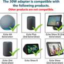 30W Power Adapter for Echo (4th Gen), Echo (3rd Gen), Echo Show 10 (3rd Gen), Echo Show (2nd Gen), Echo Show 8, and Echo Plus (2nd Gen), 5.8Ft AC Adapter Power Cord