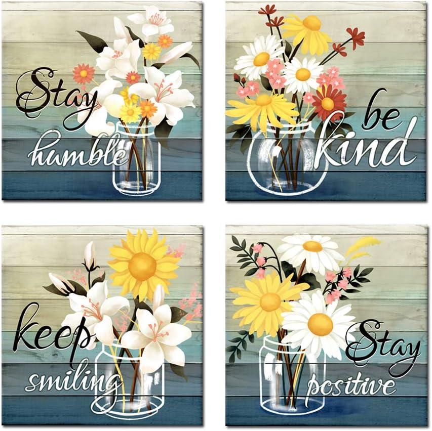 KREATIVE ARTS Canvas Wall Art for Kitchen Decor Beautiful Flowers with Inspirational Quotes Floral Artwork Framed Prints Farmhouse (Small)