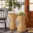 2 Pcs 20 in Tall Wicker Reversible Outdoor Planter Basket Boho Rattan Plant Pots Decorative Woven Flower Pots for Porch Home Patio Backyard Indoor Garden, Dual Size 12 Inch 8 Inch, 12 inches and 8 inches