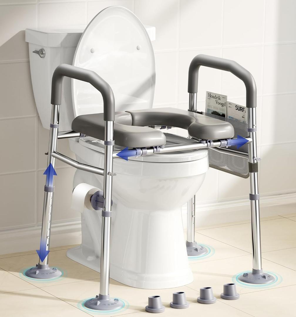 Bluelog Toilet Seat Risers for Seniors, 6 Width & 7 Height Adjustable Raised Toilet Seat with Handles, Elevated Toilet Seat for Elderly, Handicap, Heavy Duty 400lbs Build, Fit Any Toilet, Grey