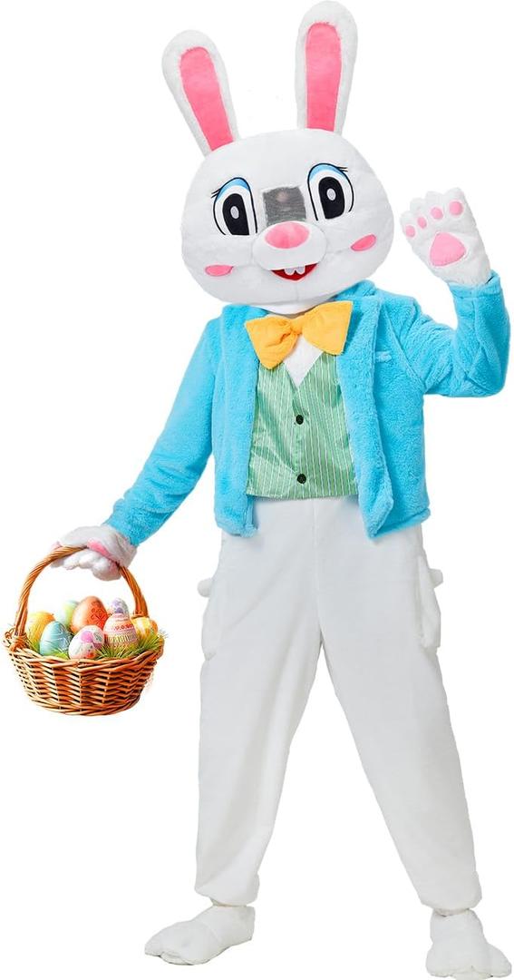 YuDanae Easter Bunny Costume Adult Deluxe Rabbits Mascot Suit With Headpiece Gloves Rabbit Paw Slippers Party Dress (Small, White)