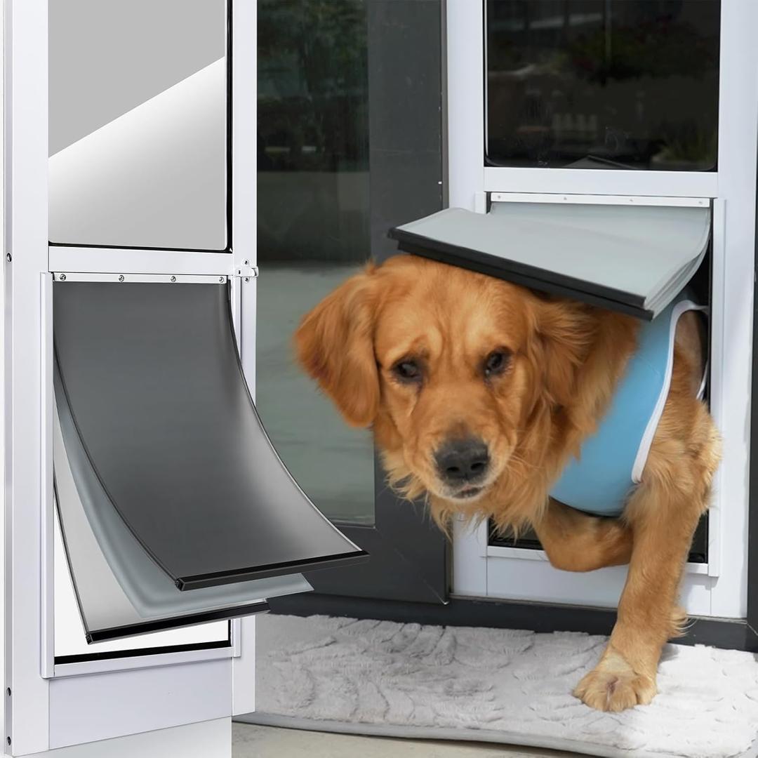Dog Door for Sliding Glass Door, 3 Flap Thickened- Effective Weatherproof, Flap Double Magnetic Attraction, for Medium to Large Dogs, 79"-81" Adjustable Sliding Door Dog Door Insert