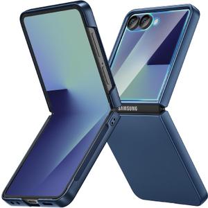 Ruky for Galaxy Z Flip 7 Case, Hard PC Ultra Slim Anti-Scratches Shockproof Wireless Charging, Built-in Back Screen Protector, HD Clearly Shockproof Phone Cover for Samsung Galaxy Z Flip 7, Dark Blue