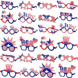 Liliful 24 Pcs 4th of July Paper Glasses Patriotic Party Sunglasses American USA Flag Sunglasses Red Blue White for Kid Adult, 4th of July Accessories Independence Memorial Day Party Prop