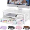 OPNICE Computer Monitor Stand Riser, Desk Organizer with Drawer, Laptop Stand, Office Desk Accessories & Workspace Desktop Organizers Storage for Office Supplies(White)